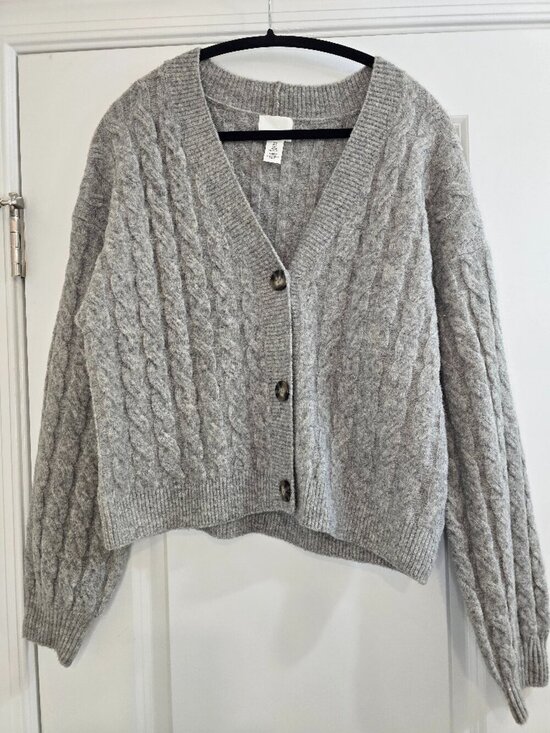 H&M Sweaters - H&M Cable-Knit V-neck Cardigan Sweater - Gray